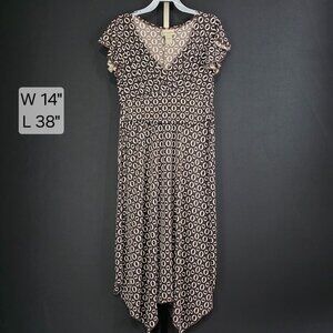 Decoded Dress Womens M Brown Geometric Y2K Slinky Midi Asymmetrical Hem Fairy